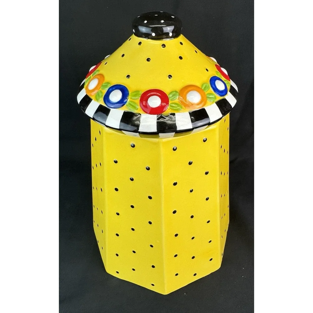 Vintage Sakura Afternoon Tea Mary Engelbreit Yellow Polka Dot 1995 Cookie Jar
